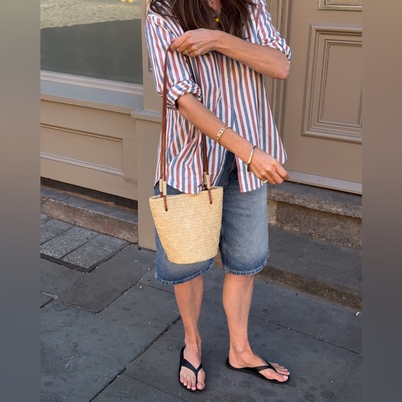 Sézane Max Shirt in Blue Ecru Burgundy Stripes FR 42 / US 10 - Picture 12 of 16